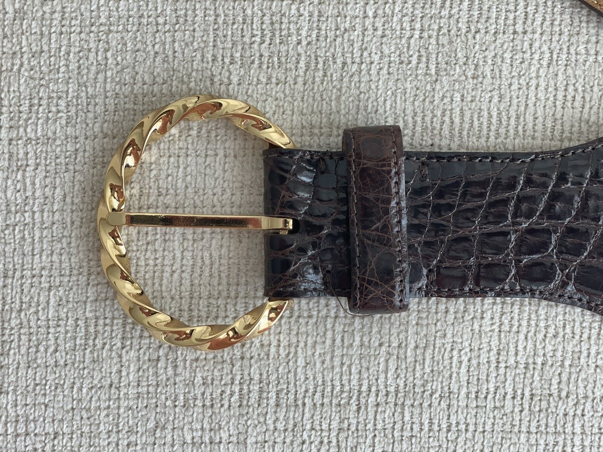 Domenico Vacca Womens Caiman Alligator Rounded Wide Belt Silky Brown, L, BNWOT Domenico Vacca Womens Caiman Alligator Rounded Wide Belt  main image 4