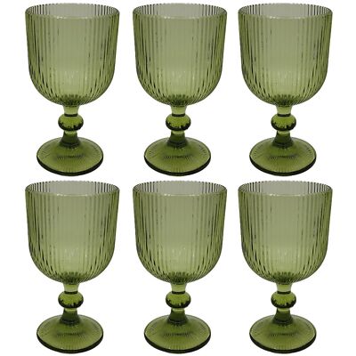 Green Drinking Glasses set of 6 Wine Goblets Vintage Colored Glassware 13 oz ...