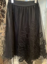 Anthropologie Maeve Fleurs du Nuit Tulle Skirt in Black Embroidered SZ XS NWOT