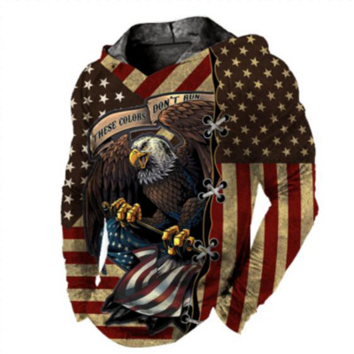 Men Hoodie Hooded USA American Flag Eagle Vintage Red T Shirts Silky LightWeight