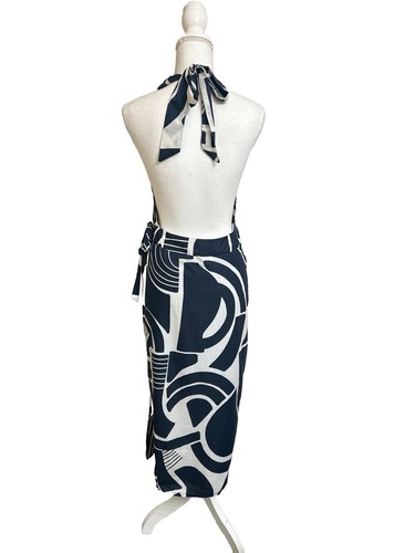 NWT Zara Women's S The Nicole Dress Halter Style Navy & White Wrap Front Cotton - 第 5/9 張圖片