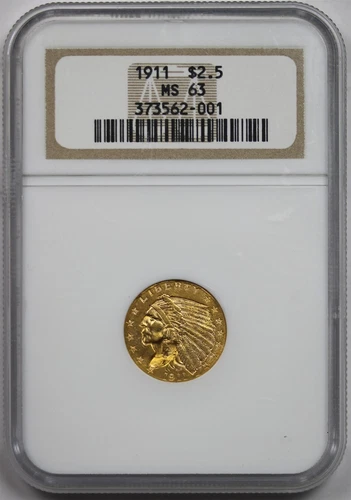 1911 $2.5 NGC/Old Holder MS 63 Indian Head Gold Quarter Eagle