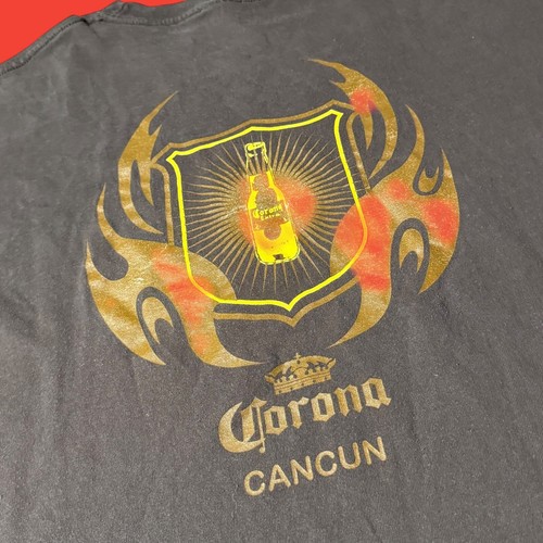 Corona Cancun Mexico T Shirt Crown Logo Two Sided Beer Mens XL Brown Yellow - Picture 2 of 7
