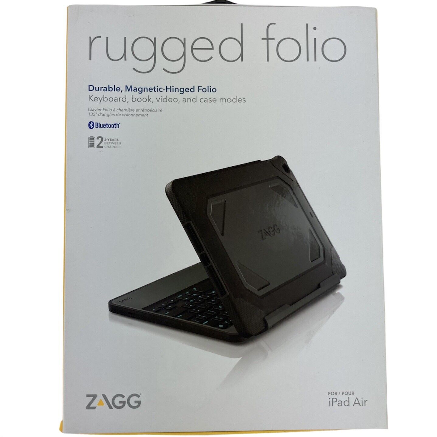 NEW ZAGG Rugged Folio Book Keyboard and Case for iPad Air - Black FREE SHIPPING