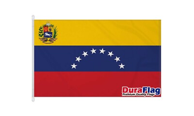 VENEZUELA MIT WAPPEN QUALITÄTSFAHNE (150cm X 90cm) DURAFLAG mit CLIPS / HAKEN