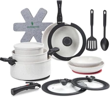 23 Pcs Nonstick Pots and Pans Set with 4 Detachable Handle, Ceramic Cookware Set