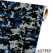 Digital Blue Camouflage Vinyl Car Wrap Film Sheet Free Tools 2 Feet Up 