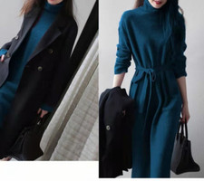 Womens Sweater Dress Jumpers Turtleneck Long Sleeves Knitted Belt Lace Up Gown