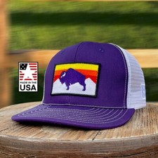 Purple American Bison - Buffalo Mesh Back Snapback Hat - Made in USA