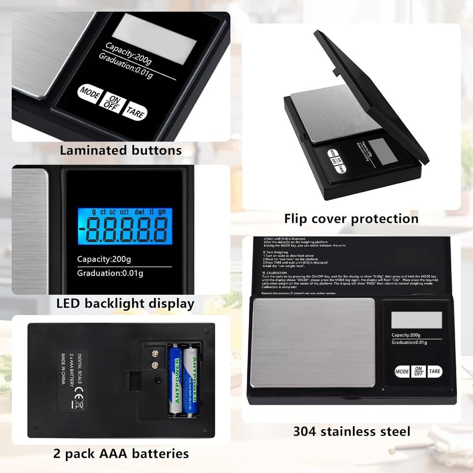 200/500G DIGITAL WEIGHING SCALES POCKET GRAMS SMALL KITCHEN GOLD