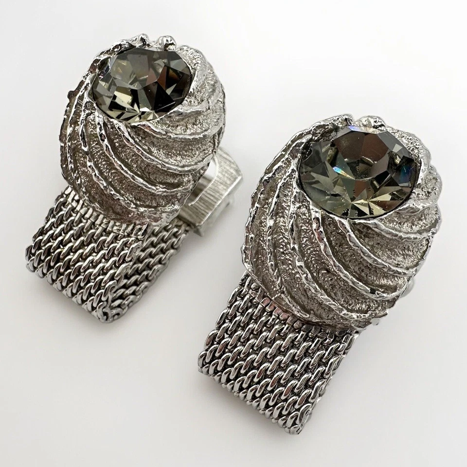 "Gemelos Swank vintage MCM retro gris audaz estrás tono plata 1,25 x,75""" Foto 3 de 4