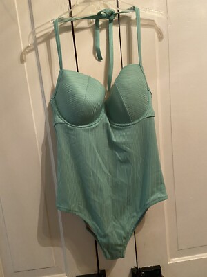 NEW Women s Teal One Piece Swimsuit Target 38D Halter Style Top