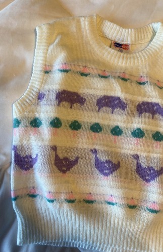 Vtg 80s Girls Size 4 Popsicle brand White Sweater Vest Geese Sheep EUC - Picture 3 of 6