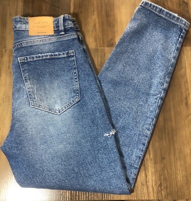 STRADIVARIUS Denim Jeans Women's Size 6 ICONIC MOM SLIM Fit Stretch Distressed