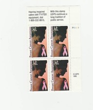 Scott # 3081 US  Breast Cancer     Plate Block  M/NH  O/G