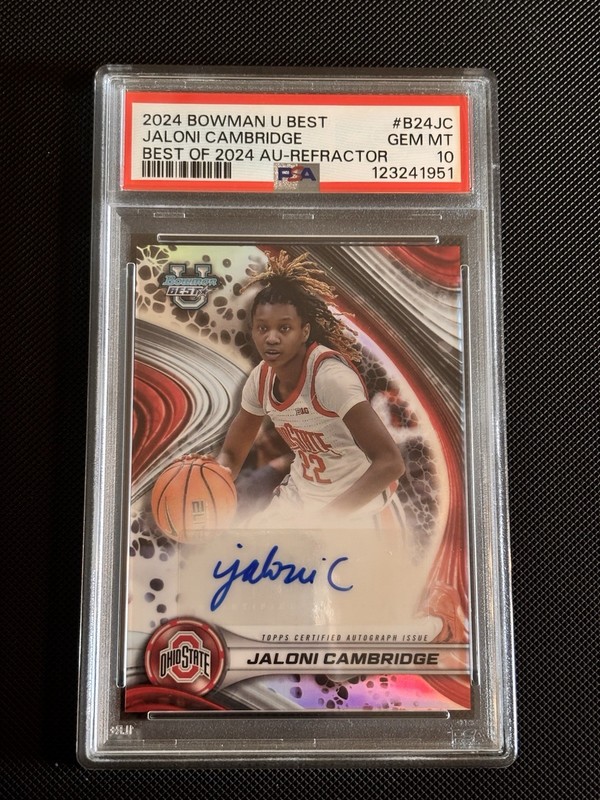 2024-25 Bowman University Best Jaloni Cambridge Silver Refractor Auto PSA 10