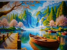 Large Stamped Cross Stitch Lakeview 11ct 36x66cm 24 Colors Project Bag Included