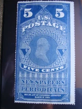 U S Stamp Newspapers/Periodicals Scott PR4 five cents Hinge Remnants