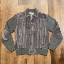 Vtg 70s Oleg Cassini Sweater Jacket Mens Leather Suede Rockabilly MCM Mod Large