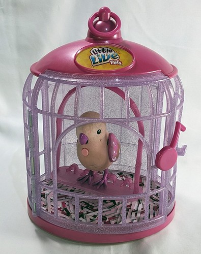 Little Live Pets Interactive Talking Pink Parakeet Bird in Cage Toy USED
