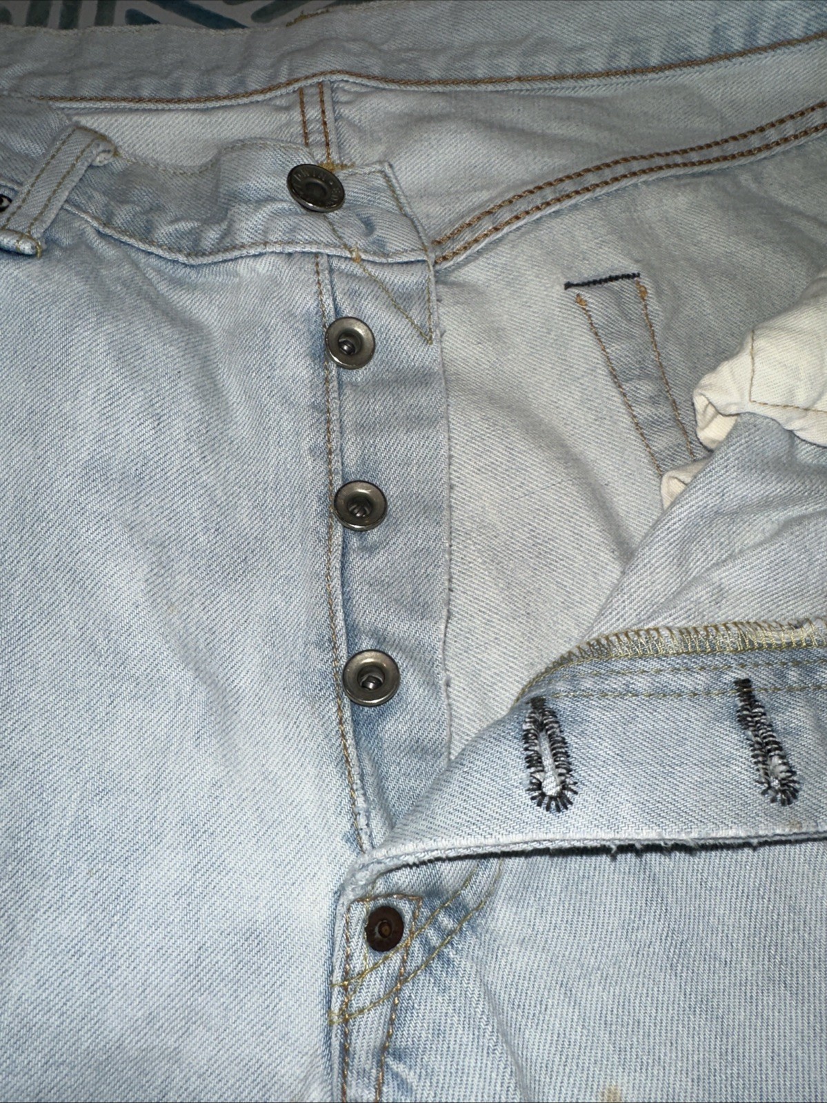 Edwin Button Front Cinch Back Distressed Light Bl… - image 2