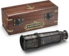 Handcrafted Brass Nautical Telescope in Wooden Box | to My Grandson Style 2 