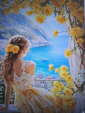 Stamped Cross Stitch Lady In Yellow Dress 14ct 30x40cm 24 Colors Project Bag