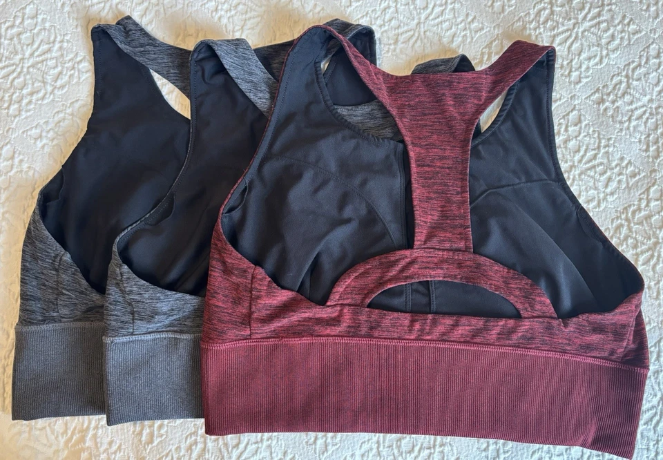 (x3) AVIA Women's Sports Bras, Size XL/XG (16-18) T-Strap (2 gray + 1 maroon) - Image 4 of 4