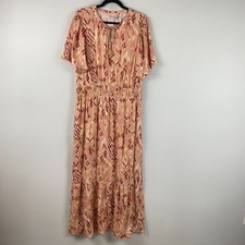 Knox Rose Maxi Dress Womens XL Artsy Cottage Boho Tiered Flowy Pink Beige