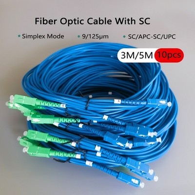 10PCS Fiber Optic Internet Cable SC/APC-SC/UPC 3M/5M  Indoor FTTH Simplex Mode