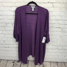 Susan Graver Top Womens 2X Purple Tunic Sheer Lightweight Open Front New