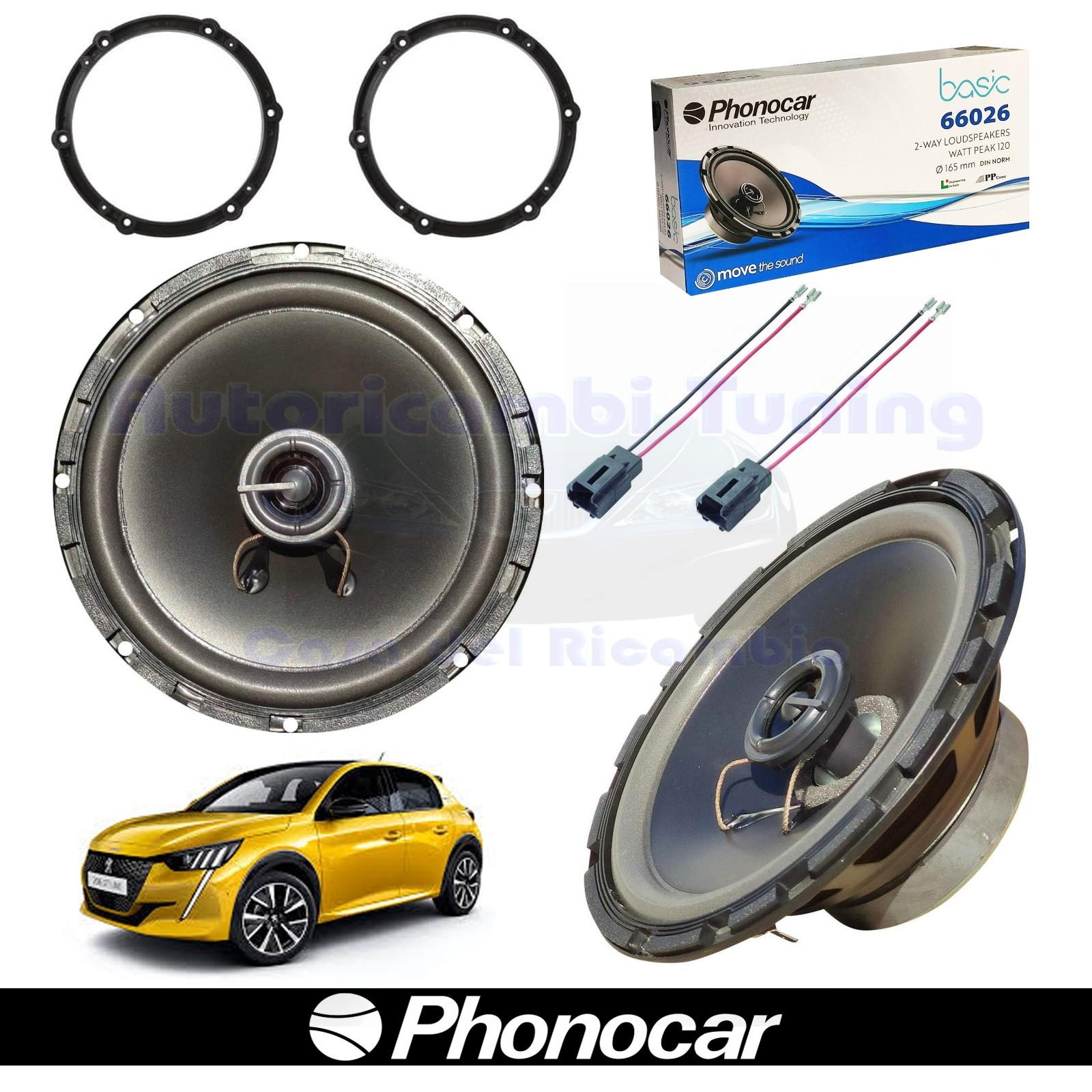 Phonocar 66026 2-way coaxial speakers 16.5 cm 60 W for Peugeot 208 II