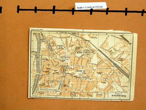 Original Old Antique Print Map 1906 Colour Street Plan Perigueux France River