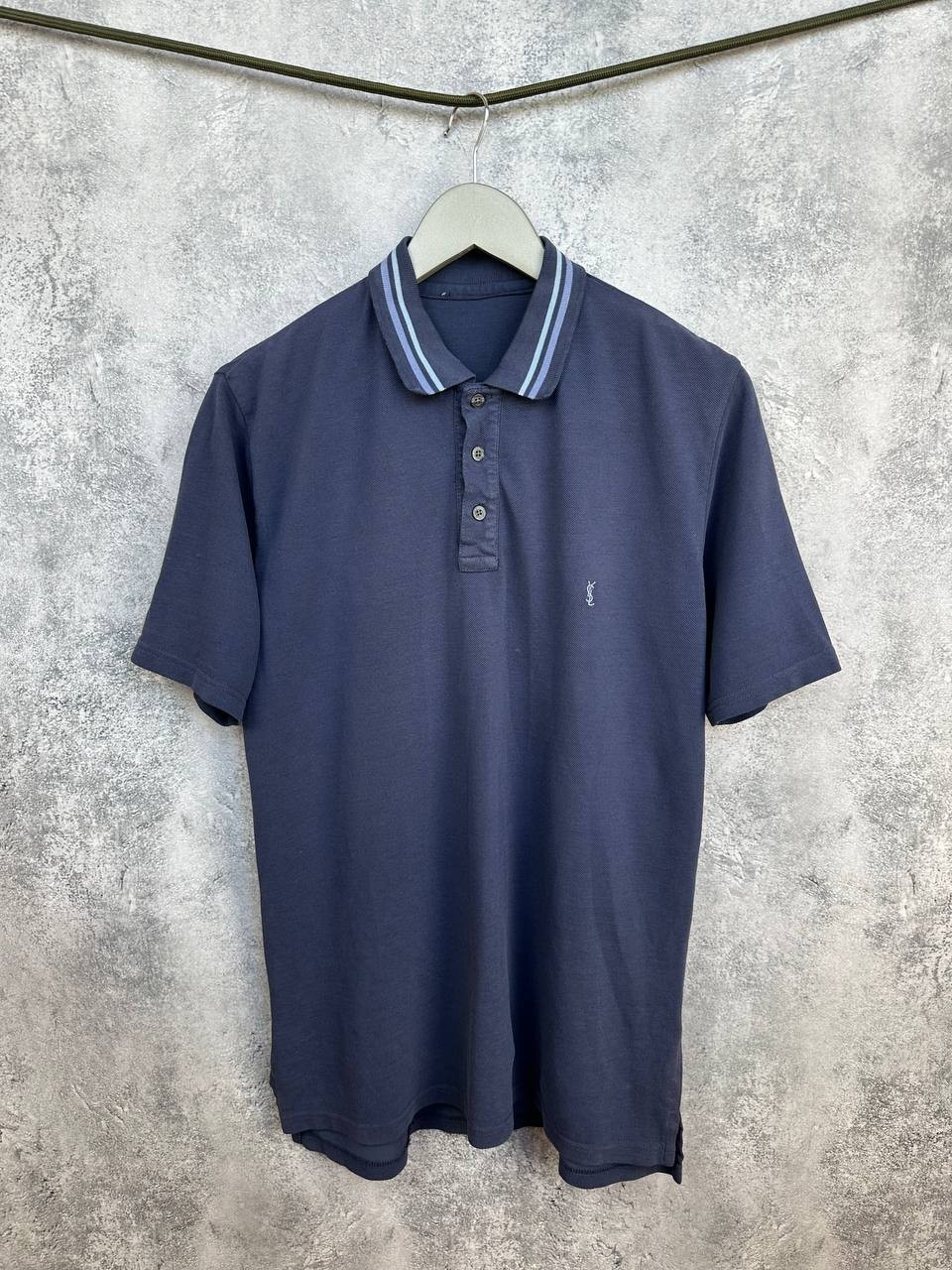 Yves Saint Laurent YSL Twin Tipped Polo Shirt Vintage 90s Navy Fade Men