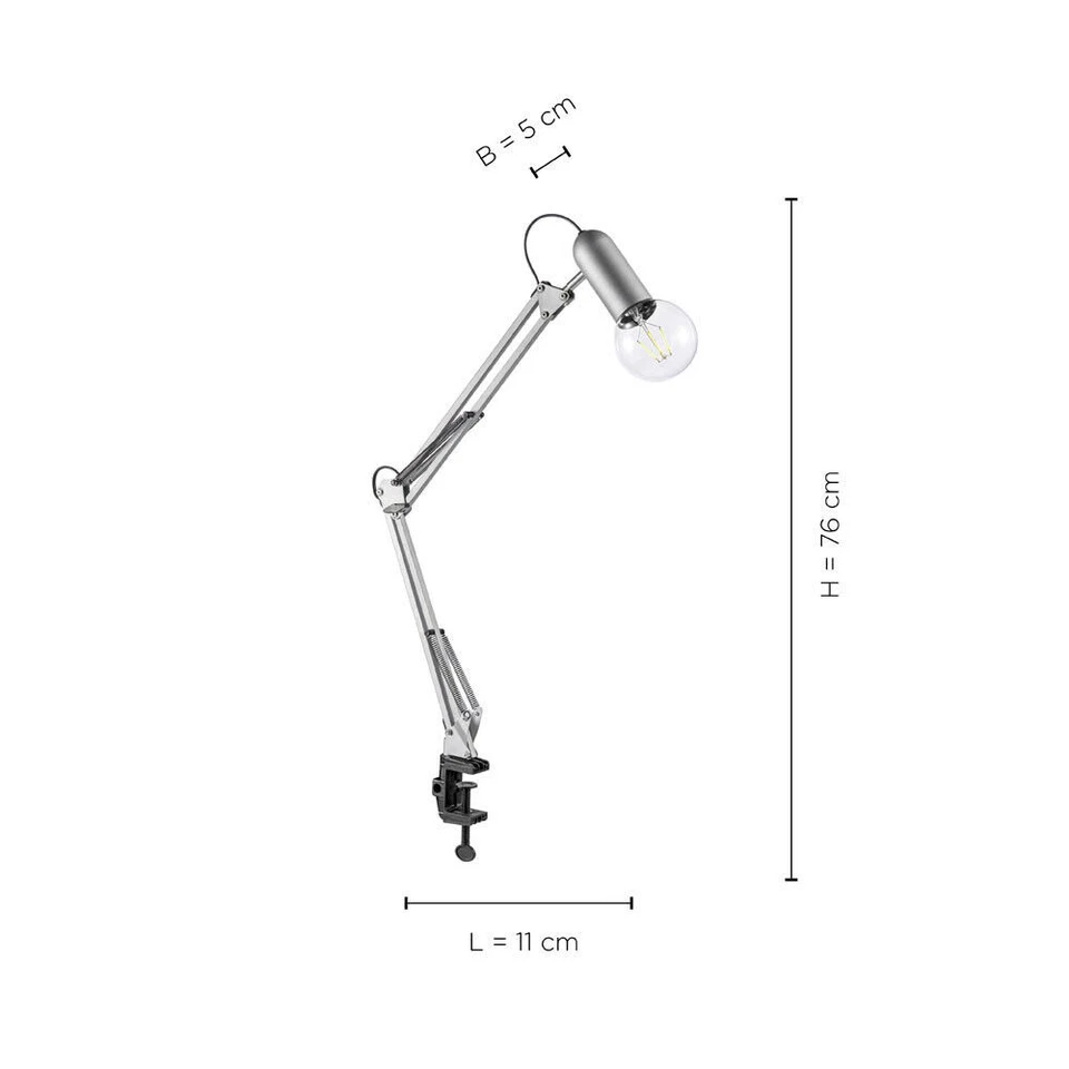 Luce Morsetto Turn Me Argento Max. 60W E27 Lampada da Scrivania Tavolo Vintage - Immagine 2 di 4