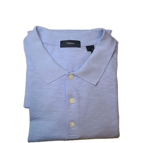 THEORY Men's sz L Large Golf Polo Shirt 100% cotton Light Blue Stretch new - Picture 2 of 7