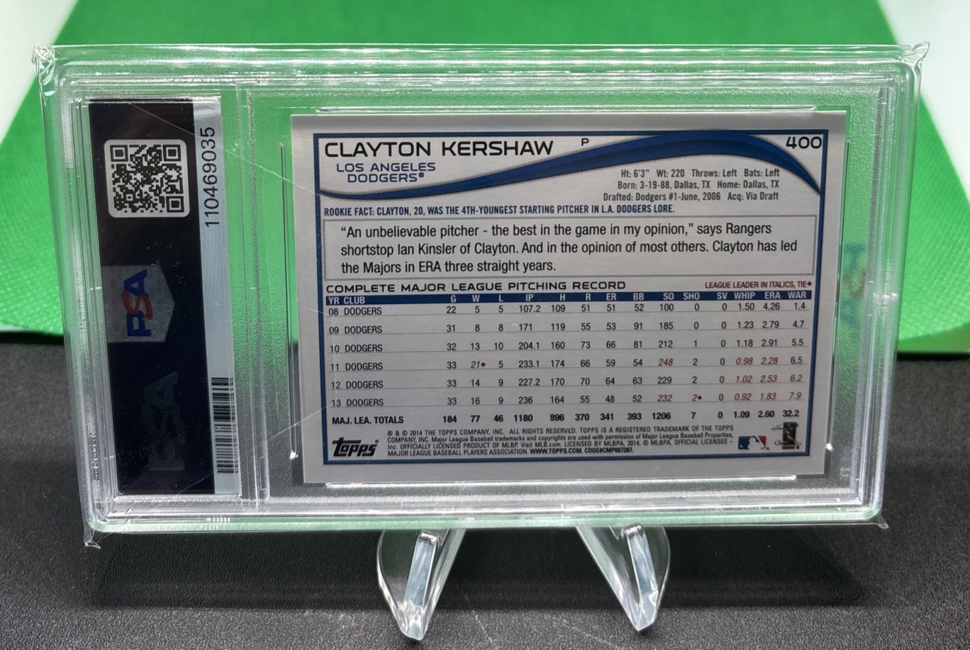 2014 Topps #400 Clayton Kershaw Image Variation Celebrating PSA 9 LA Dodgers ⚾️ view 2