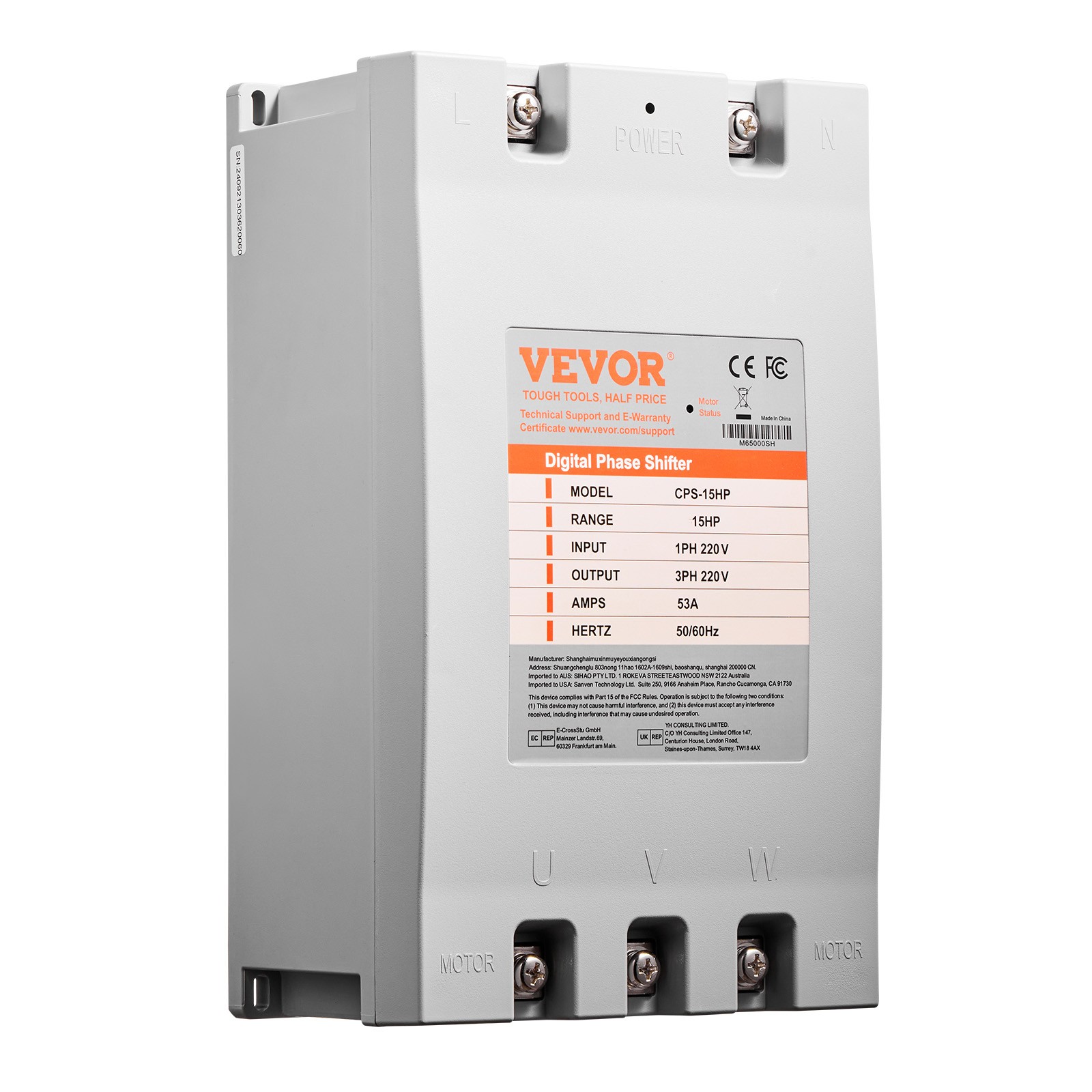 VEVOR 3 Phase Converter 15HP 53A 220V Single to 3 Phase 220V Input/Output