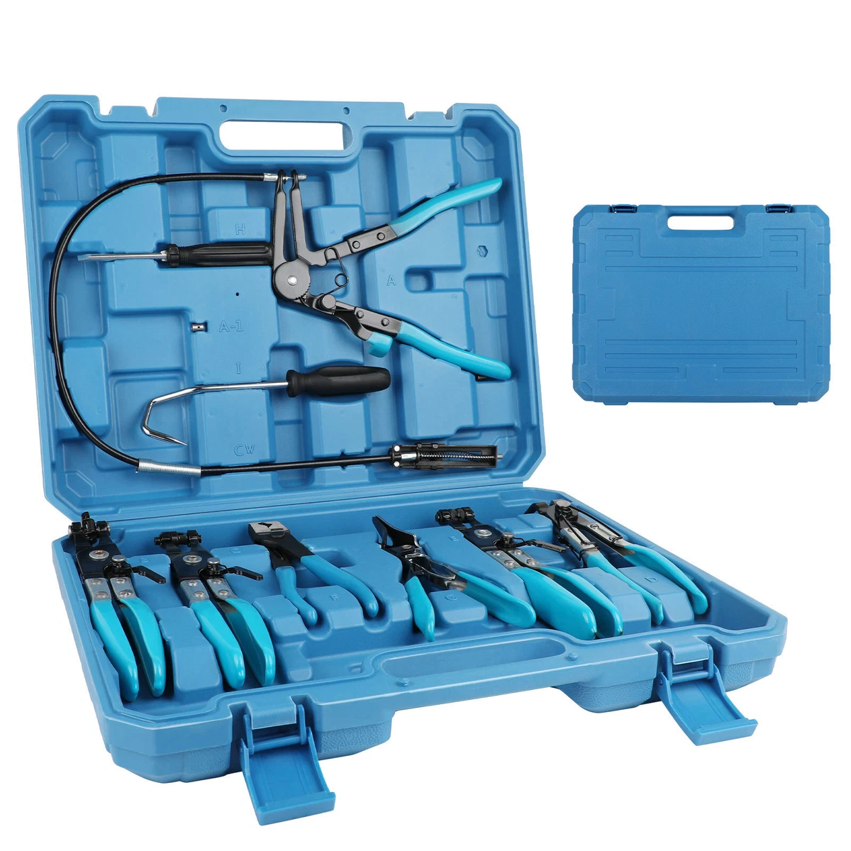 Cal-Hawk 9-Piece Mechanic's Hose Clamp Pliers Set – Flexible Cable, Swivel Jaw