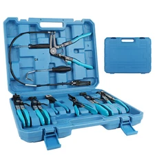 Automotive Flexible Hose Clamp Clip Pliers Set Swivel Jaw Flat Angled Band Tool