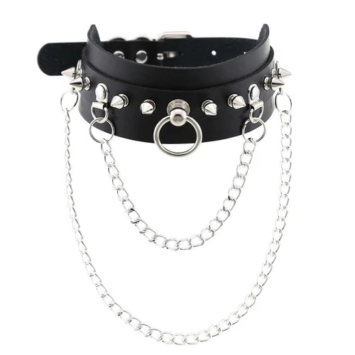 Women Pu Leather Choker Necklace O Ring Neck Collar Chain Gothic Punk Studded - Picture 4 of 49
