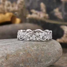 1 Ct Round Brilliant Cut Moissanite Eternity Wedding Band 14k Solid White Gold