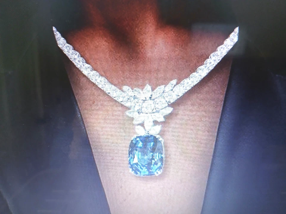 COLLAR DE ZAFIRO BLANCO AZUL REVESTIDO DE PLATINO RARO 18-22 PULGADAS + BONIFICACIÓN