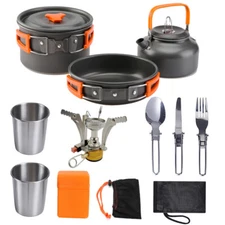 Outdoor Portable Camping Picnic Pot Pan Kettle Cookware Set Gas Stove Tableware