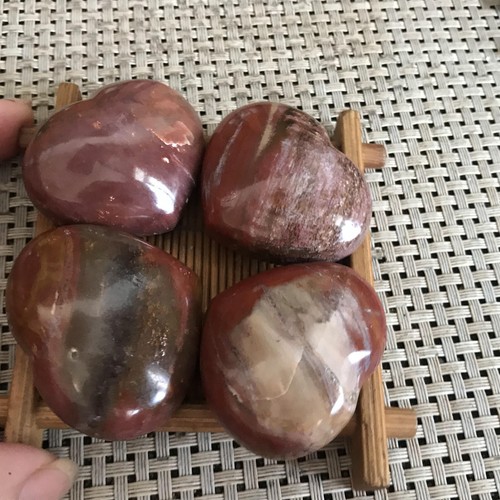 156g 4pcs NATURAL PRETTY Petrified Wood Crystal HEART Healing mt006 - Picture 8 of 12