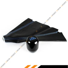 M10 X 1.5 Type-R Style Blk Blue 6 Speed Gear Knob + Leather Shift Boot For Honda