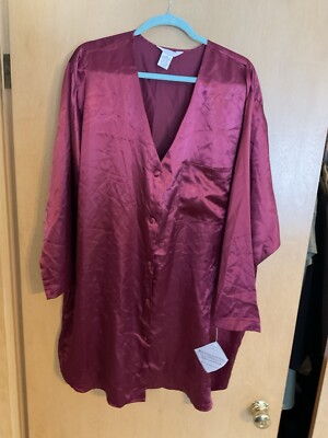 ROMANTIC MOODS Burgundy Satin BUTTON-UP NIGHTSHIRT/GOWN  2X