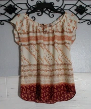 LC Lauren Conrad Women's Top Size XS Short Sleeve Multicolored Floral Round Neck