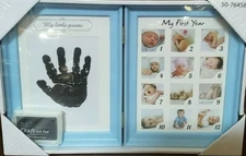 Baby Keepsake Frame 12 Picture Newborn Hand print (Light Blue)