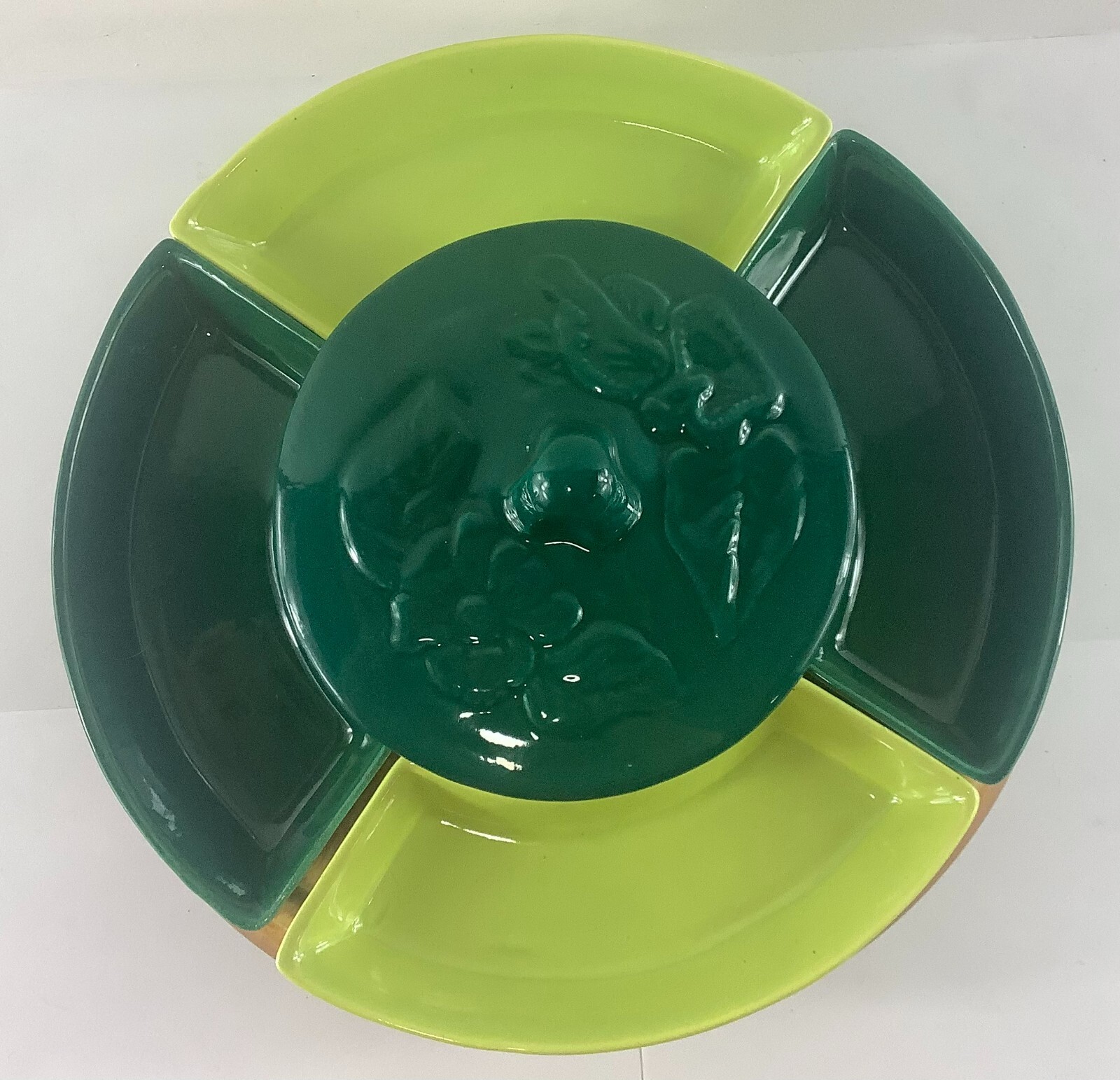Mid Century Modern Lazy Susan Light & Dark Green Chip & Dip Appetizer Platter
